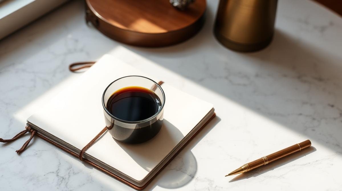 Minimal clean desk workspace with laptop, notebook with checklist, and tea