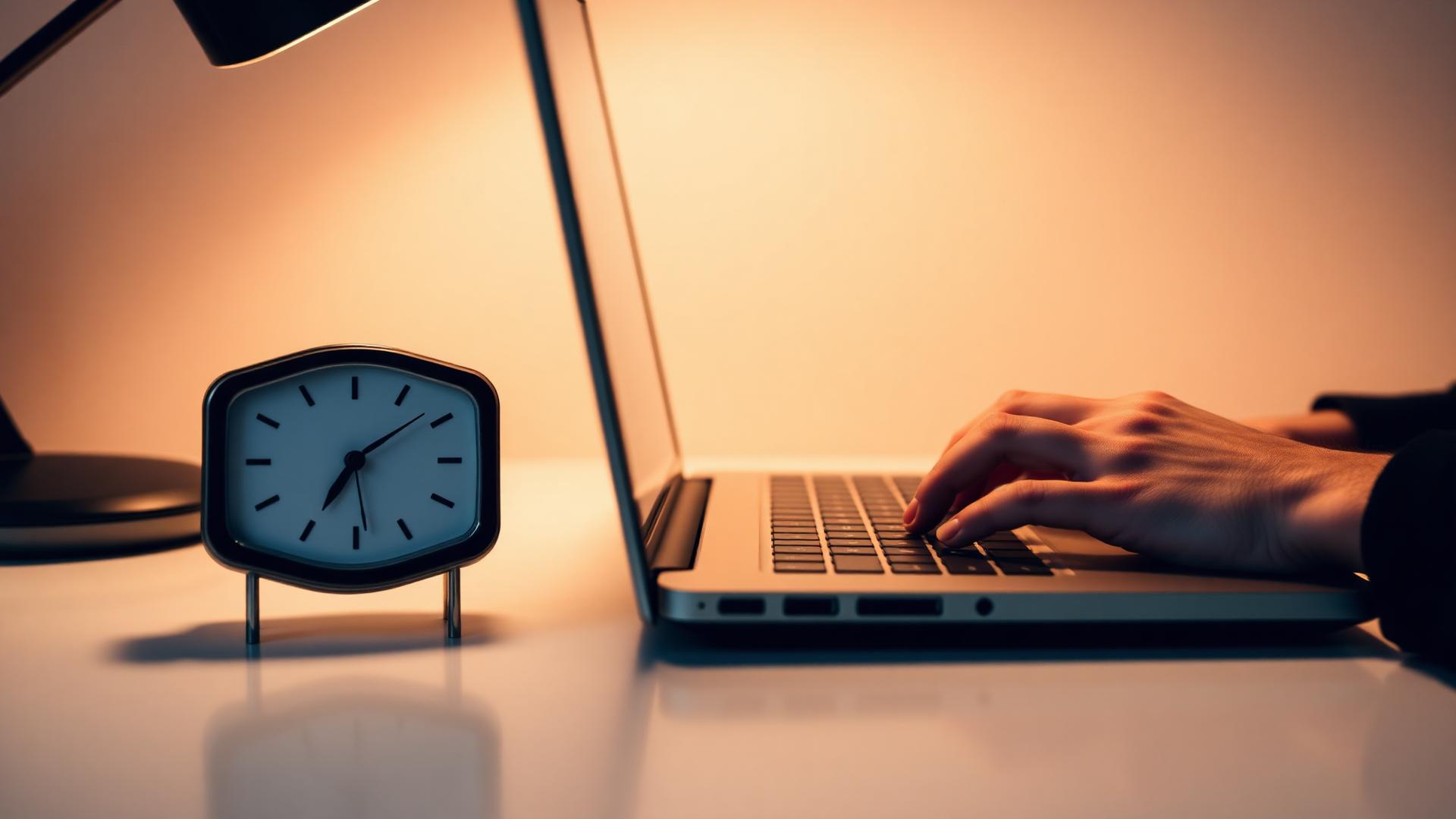 Timer clock next to a laptop on a clean desk