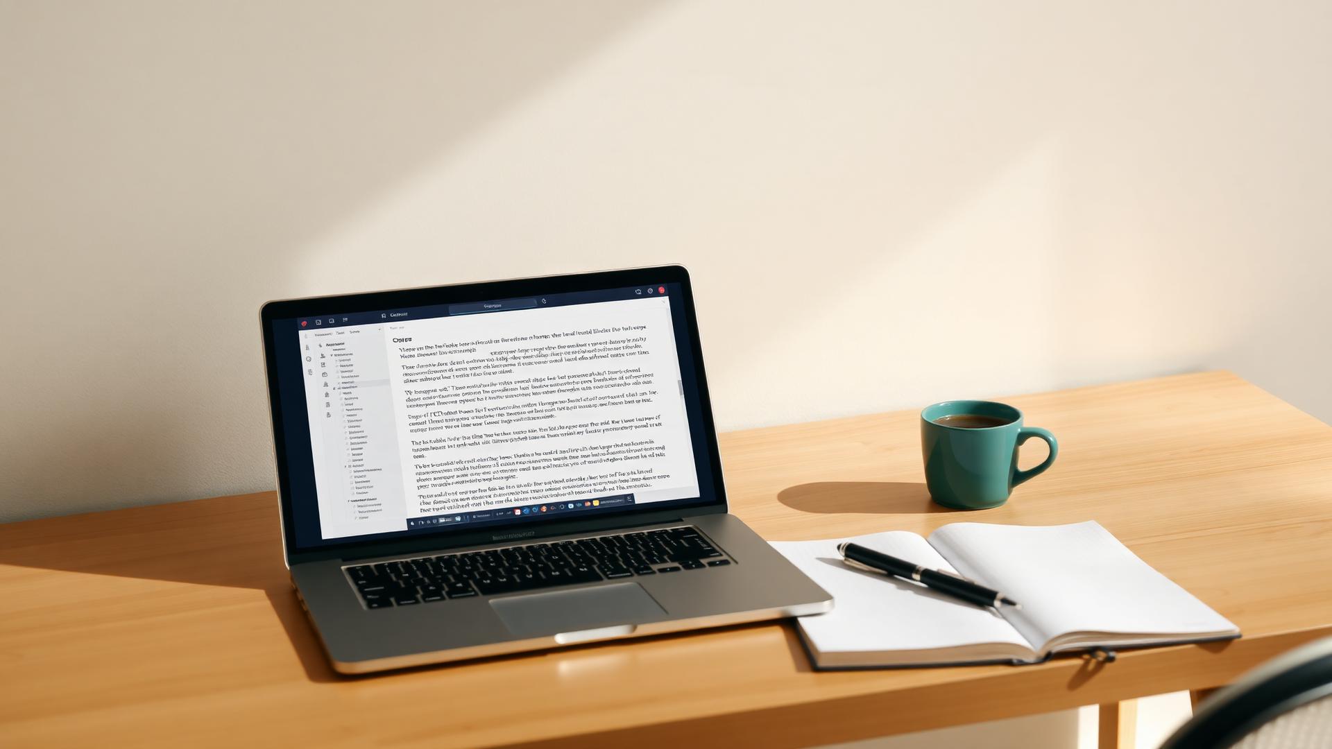 Writing desk with laptop and notebook for character counting