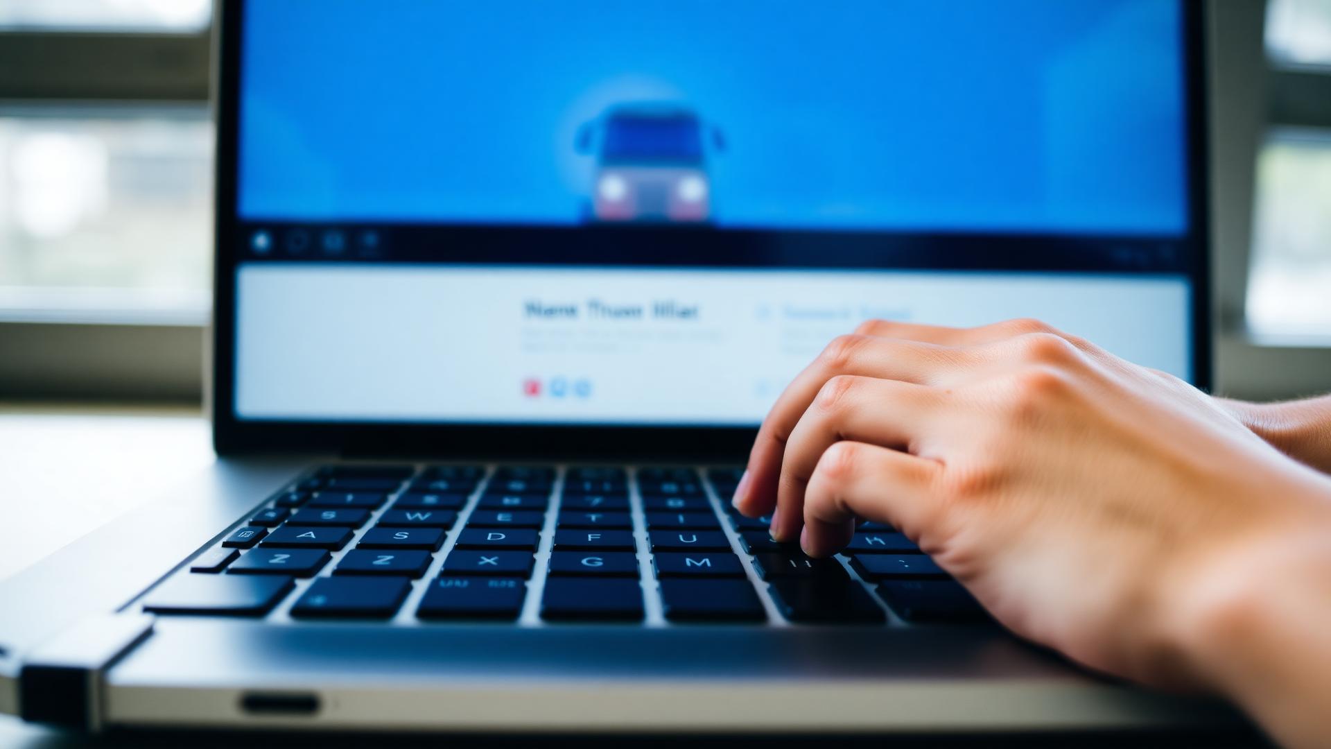 Hands typing on a laptop keyboard for word counting