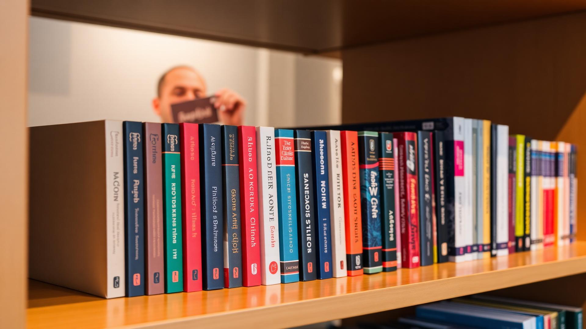 Row of colorful book spines on a shelf