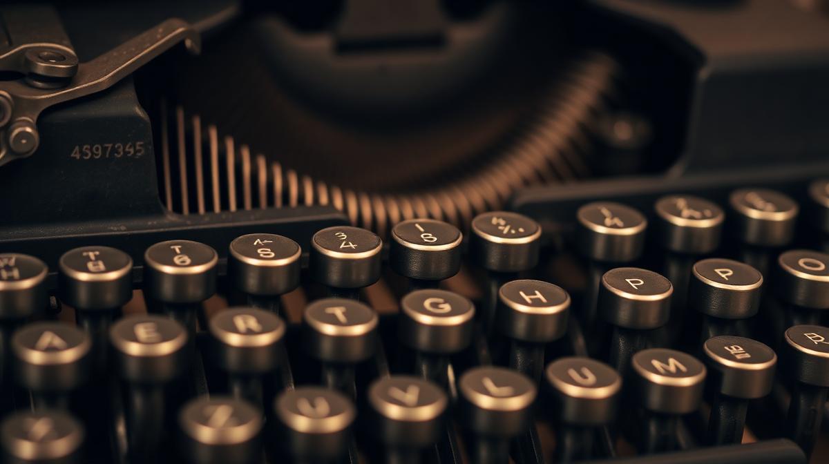 A vintage typewriter on a wooden desk with a sheet of typed paper